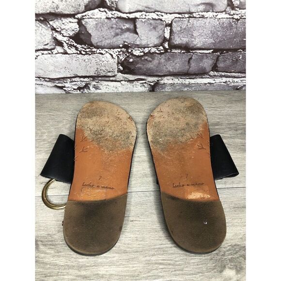 Beek Black Leather Handmade Gold Toe Ring Flats Sandals Women Sz 7M US/38EU - Picture 10 of 16